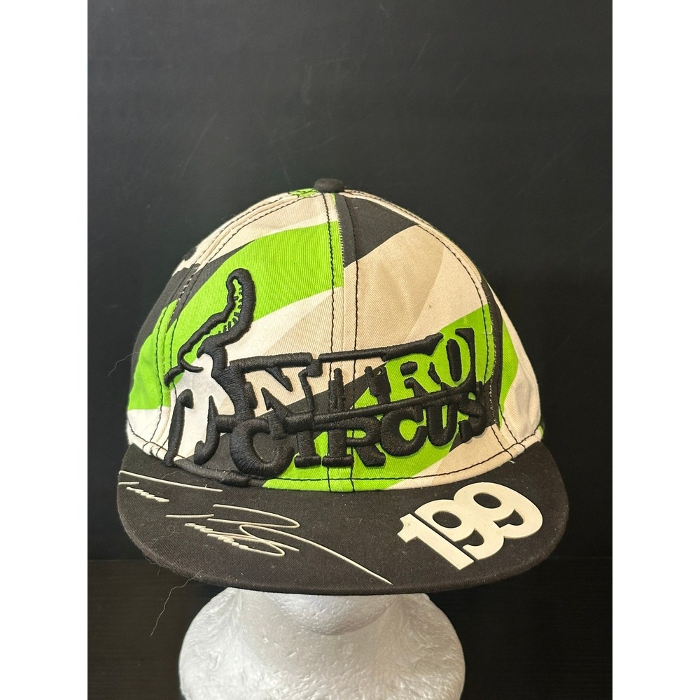 Nitro Circus Travis Pastrana 199 Snapback Hat Green Black White Flat Brim Cap